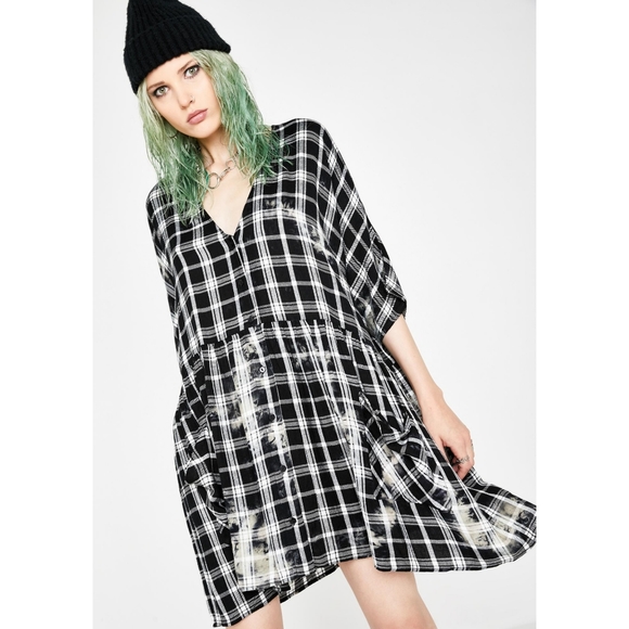 SOLD Dolls Kill Bleached Flannel Dress - Picture 1 of 5
